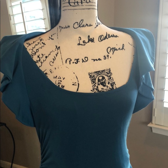 Maternity A Pea in the Pod Blue/Teal Ruched Dress - Picture 4 of 6